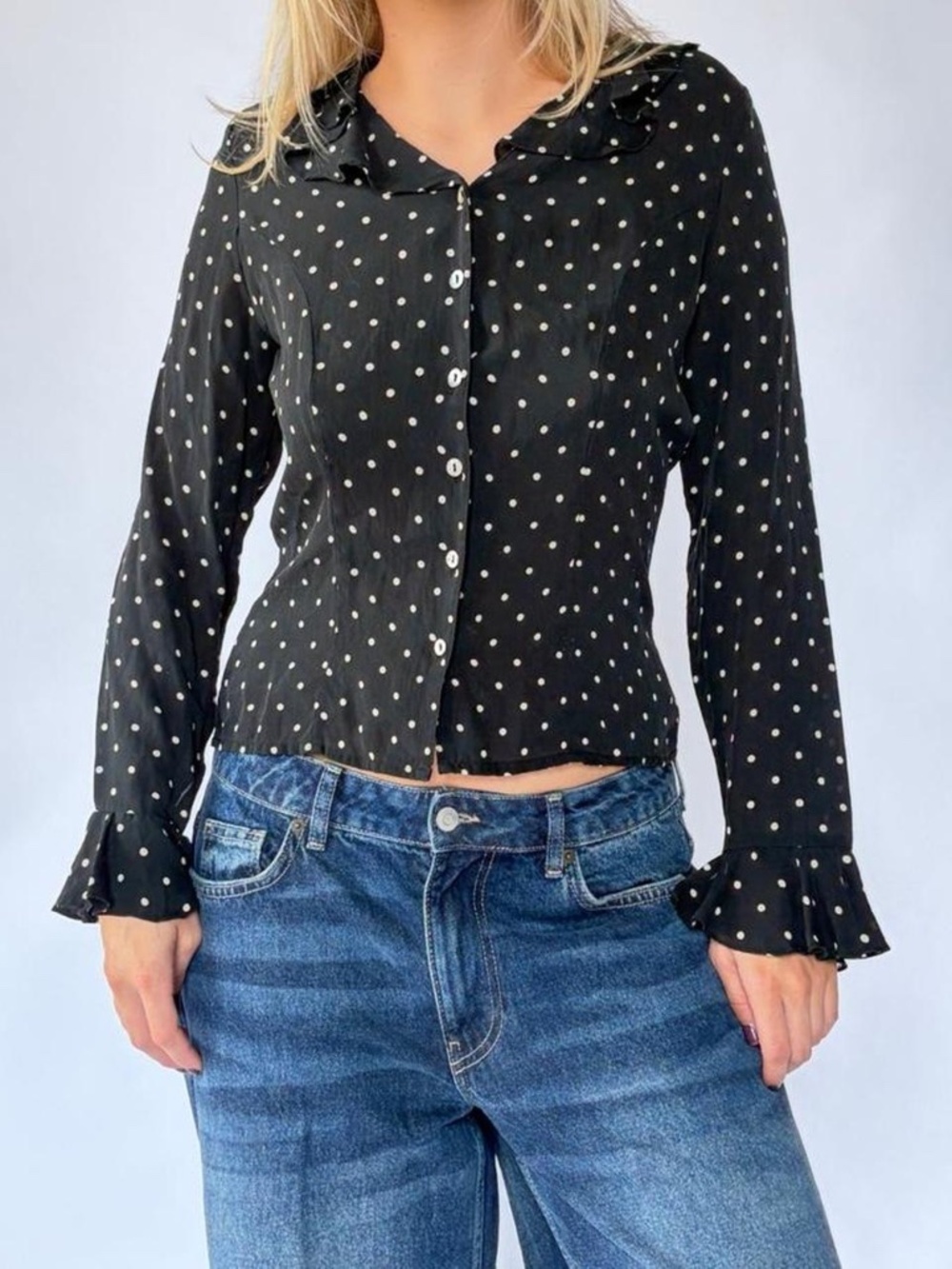 Vintage Polka Dot Blouse Small Silk